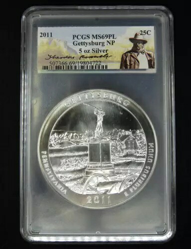 2011年 25セント クォータードル 5オンス 銀貨 PCGS MS69PL ゲティスバーグ NP リバティ