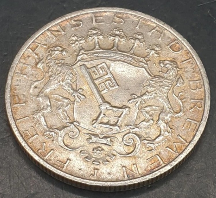 ドイツ帝国 1904年 自由ハンザ都市ブレーメン J 2マルク銀貨 -｜WORLD RESOURCE【KING店】