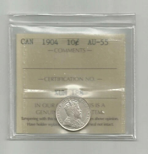 **1904** カナダ 10 セント銀貨 - ICCS AU 55