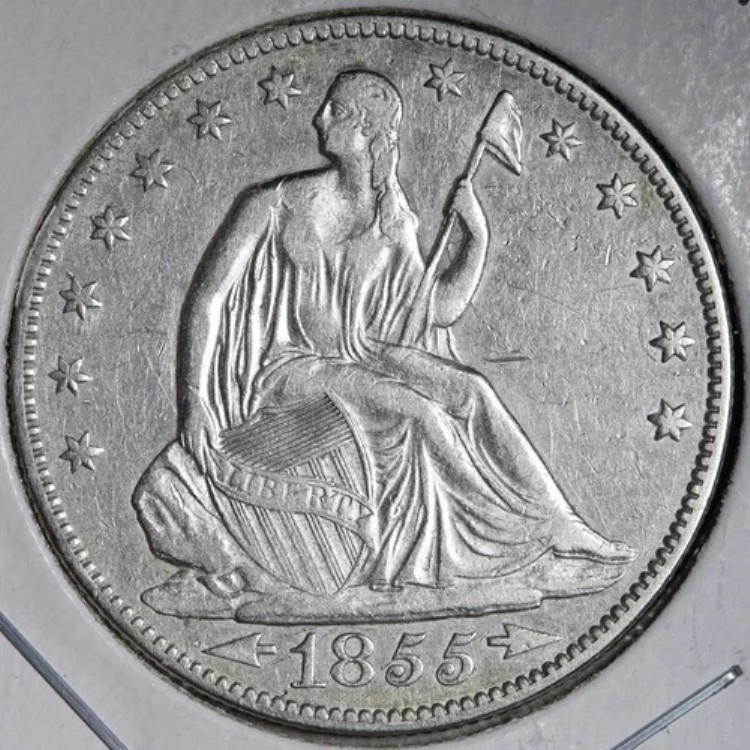 1855年 着席自由の女神像 銀貨 ハーフドル AU E312 DUCFM