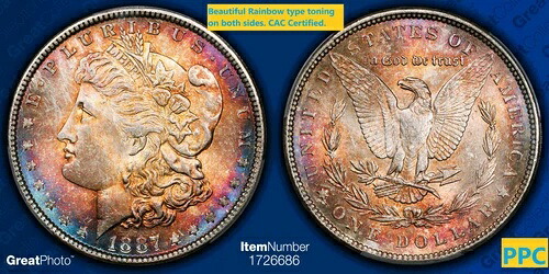 1887 MS-63 (CAC認定) 銀貨 PCGS- 両面が美しいトーン