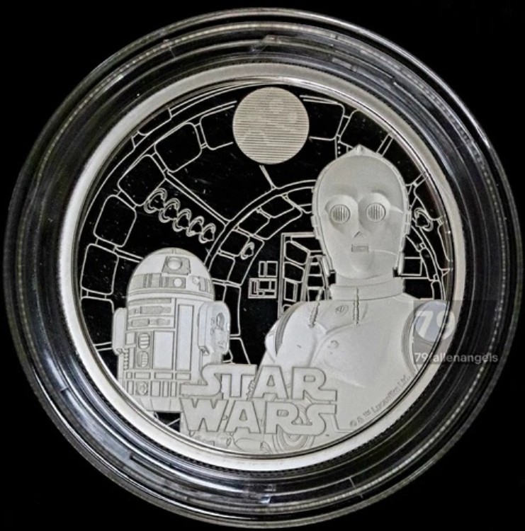 2023年 スターウォーズ R2-D2 & C-3PO 英国 5ポンド シルバー 2オンス プルーフコイン 箱＆保証書付き