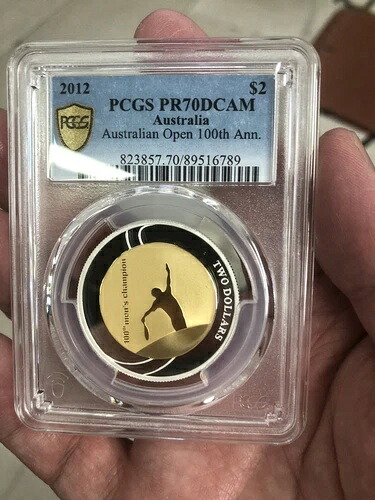 2012年全豪オープン男子100回優勝記念 2ドル銀金メッキコイン PCGS PR70｜WORLD RESOURCE【KING店】