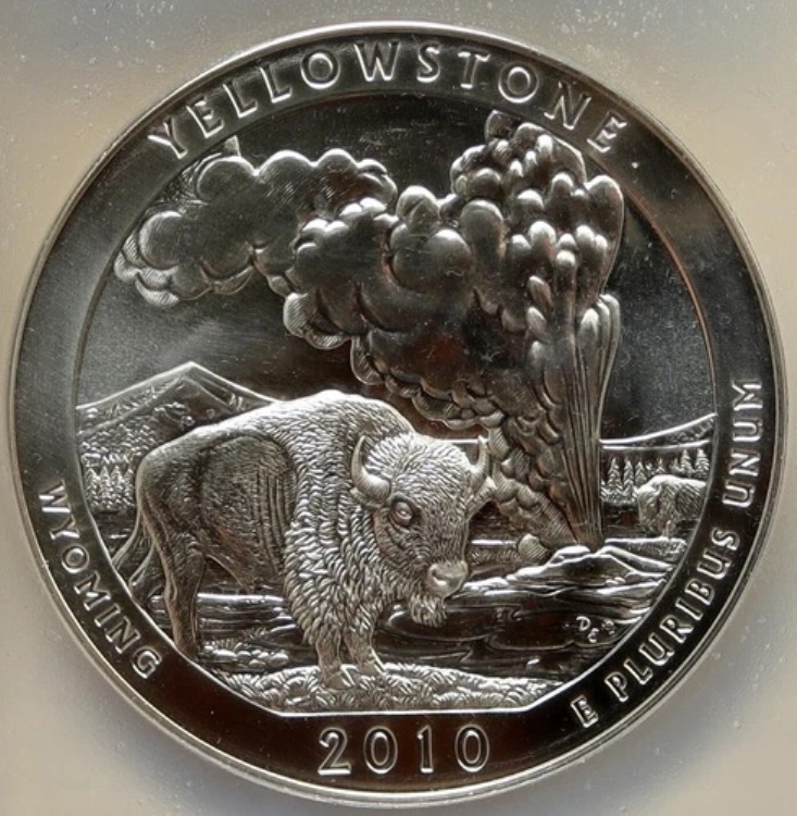 2010年 アメリカ合衆国 イエローストーン ワイオミング 5オンス プルーフ加工 シルバー 25セント コイン PCGS i95250｜WORLD RESOURCE【KING店】