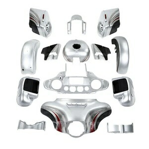ハーレー CVO ストリートグライド 14-24 レッド/シルバー ハニカムフェードに適合するフェアリングボディセット
