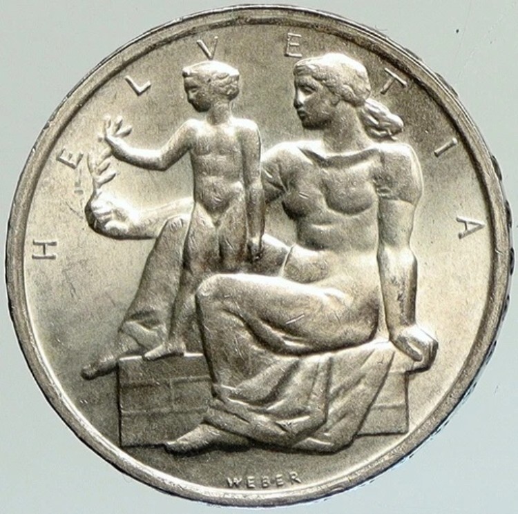 1948年 スイス憲法 女性と子供 銀貨 5フラン スイスコイン i112150