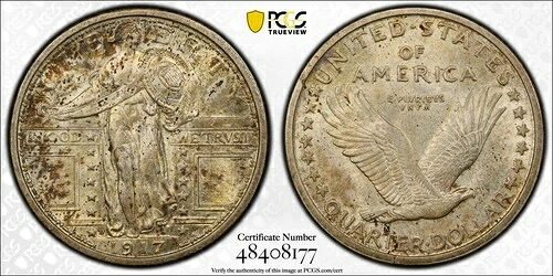 1917-D スタンディング リバティ クォーター タイプ 1 PCGS MS63 FH フルヘッド シルバー ミント ストーン