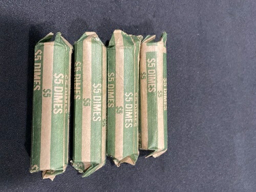 (4) 5.00ドルロール 90%銀ダイムコイン 米国鋳造 ジャンク品なし 1965年以前 3