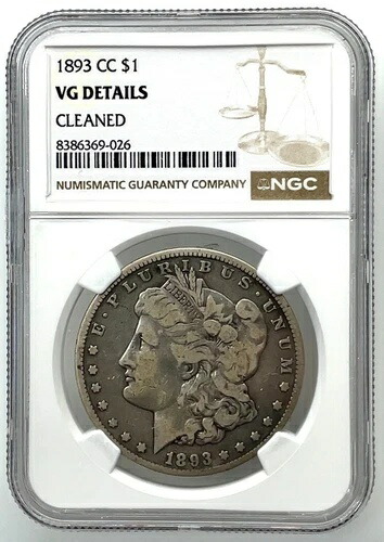 1893 CC $1 モルガン銀貨 NGC VG 詳細クリーニング済みトーン