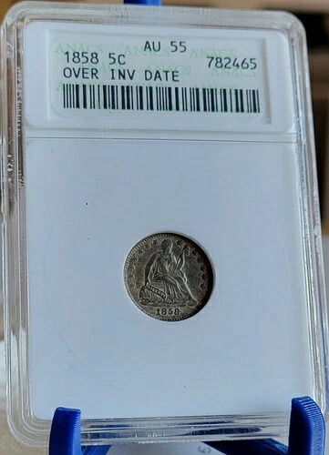 1858年頃 反転オーバーデートハーフダイム（58/81）AU55 ANACS 旧石鹸箱ホルダー