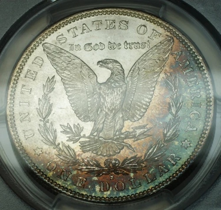 1881-S モーガン銀貨 $1 PCGS MS-65 宝石コイン 美しいトーンの裏面 GF