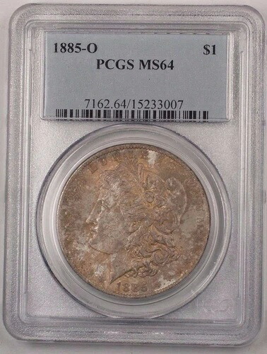 1885-O 米国モルガン銀貨 1ドル硬貨 PCGS MS-64 (良好) トーン BR5 F