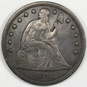 1841年 P 着席型自由の女神銀貨 - XF（クリーニング済み）