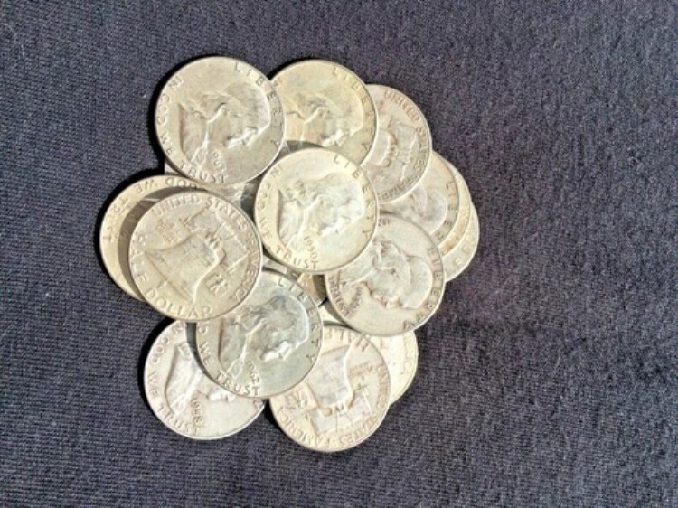 フランクリン・ハーフ！全90%ロットの古い米国ジャンク銀貨、18.00ドル、16オンス！