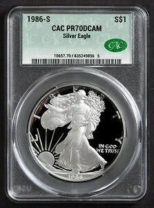 1986-S CAC PR70 DCAM シルバーイーグルプルーフ $1 PR70DCAM CACG｜WORLD RESOURCE【KING店】