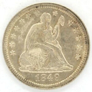 1849年 着席型自由の女神像 クォータードル 米国 90% 銀 25セント硬貨 アメリカ合衆国