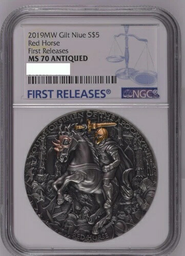 NGC MS70 ニウエ 2019年 黙示録 四騎士 赤馬 銀貨 2オンス COA