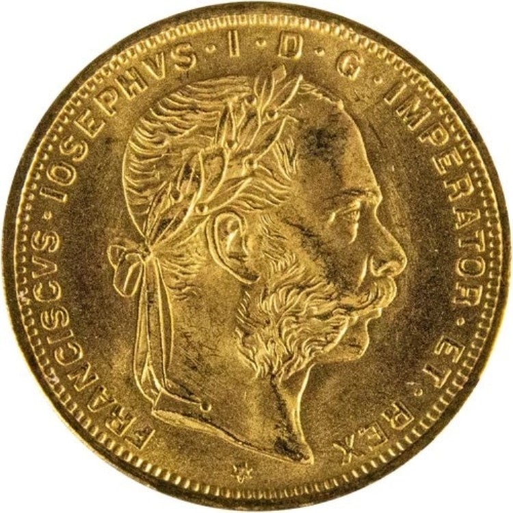 1892年 20フラン/8フローリン オーストリア金貨（BU、再鋳造）
