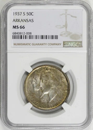 1937-S アーカンソー記念ハーフドル 50セント NGC MS66、トーン付きオリジナル [BN008]