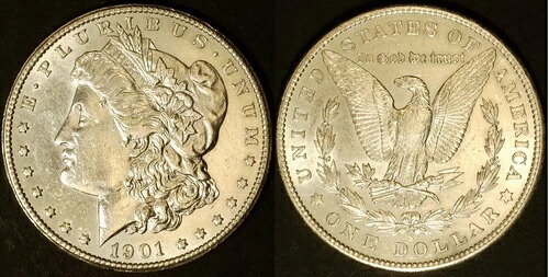 1901-S 1ドルモルガン銀貨（クリーニング済み）