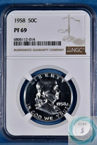 1958 年フランクリン ハーフ ダラー NGC PF 69 - 明るい白、ほぼ完璧!!!