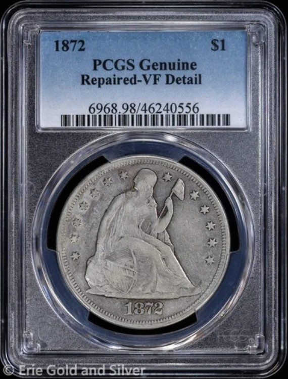 1872年 1ドル 自由の女神像 銀貨 PCGS 純正 VF 詳細