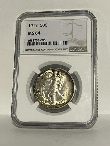 1917年ウォーキング・リバティ・シルバー・ハーフドル NGC MS64 ジェム・トナー