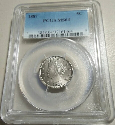 :1887 5C キーデート リバティヘッド ニッケル 光沢 PCGS MS 64 LOW POP 最高グレード