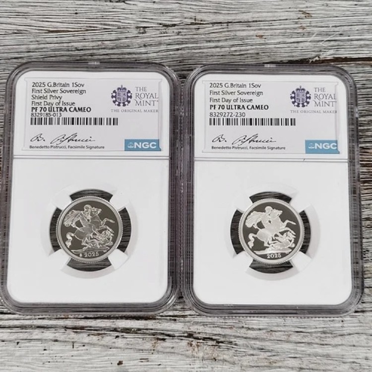 2025 G. ブリテン 1 ソブリン シルバー 2枚セット NGC PF70 UCAM SHIELD PRIVY FDOI