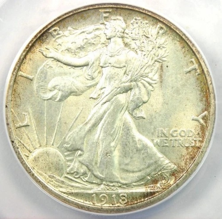 1918-P ウォーキング リバティ ハーフ ドル 50C 1918 コイン - ANACS AU58 認定 - 希少!