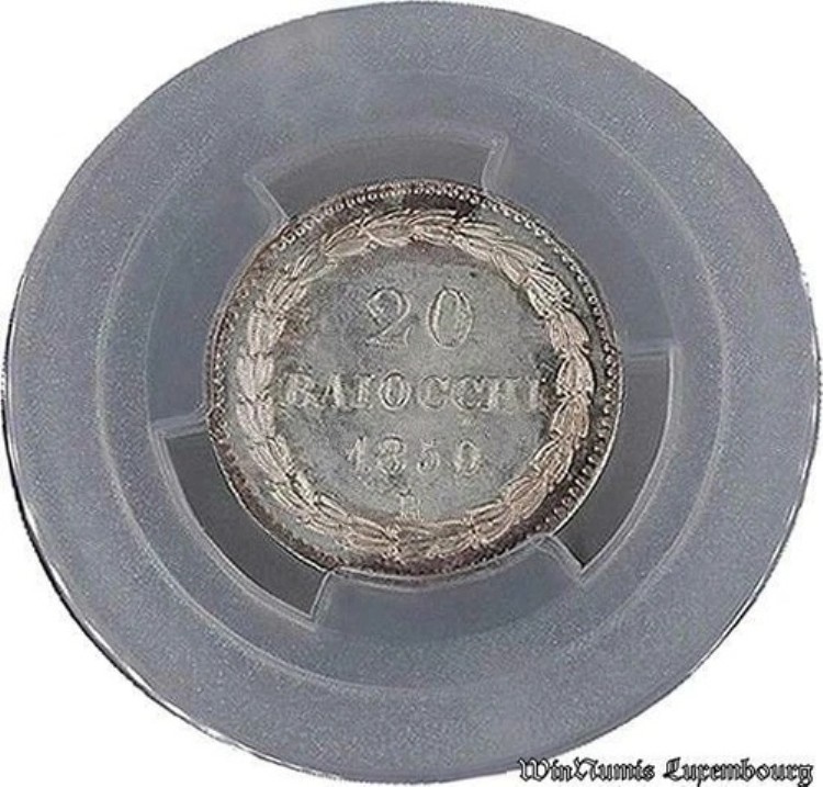 C1937 最高級教皇領 バチカン 20 バイオッキ ピウス9世 1850年 ローマ シルバー PCGS MS65-