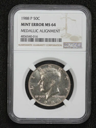 1988-P ケネディ ハーフダラー 180度メダル配置 ミントエラー NGC MS64 1Q98