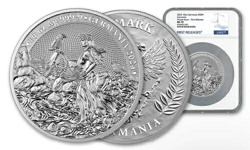 2024年 ゲルマニアミント 999.9 10オンス シルバー ラウンド NGC MS70 50マーク ラージ NGC スラブ