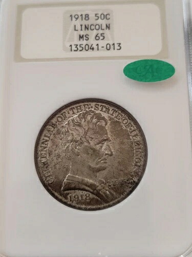 1918年リンカーン記念銀貨ハーフドル NGC & CAC MS65 - オールド・ファッティ・ホルダー