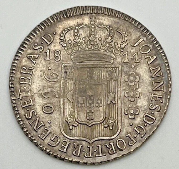 1814年 ブラジル 960レイス .896 銀貨 KM#307 8レアル以上打刻 下型可視|WORLD RESOURCE【KING店】