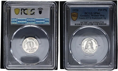 10 フェニヒ 1920 ファンク-457.8 ルドルシュタット - シルバーのサンプル - PCGS SP66 114945