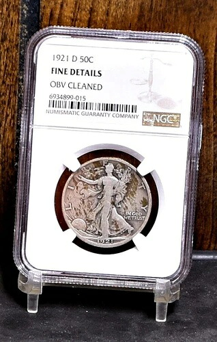 1921-D ウォーキング・リバティ・ハーフダラー - NGC ファインディテール、表面クリーニング済み (#58357-L)