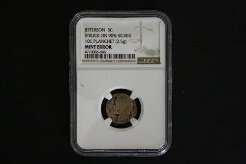 ミントエラー ジェファーソン ニッケル シルバーダイムプランシェット NGC 認定！ サーキュラー