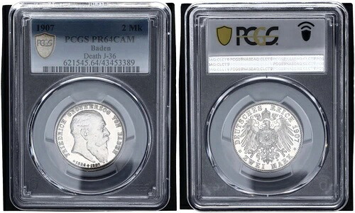 バーデン2 マルク 1907年 フリードリヒ大公崩御記念 - PCGS PR64CAM PP 116197 198,000円
