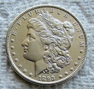 1893年 1ドル モルガン銀貨 希少キーデイト フィラデルフィア造幣局 AUクリーニング済み