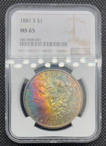 1881 S $1 モルガン銀貨 NGC MS65 レインボートーン / カラー