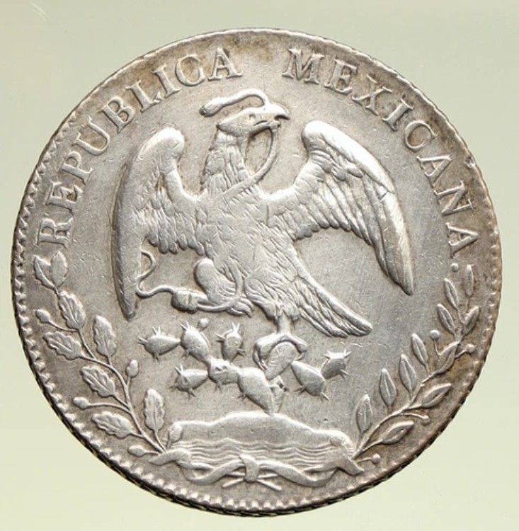 1876年 Mo BH MEXICO ラージイーグルサンアンティークメキシコシルバー8レアルコイン i95004