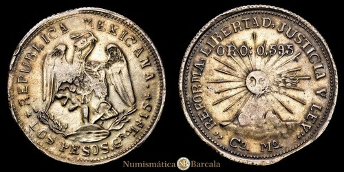 メキシコ - カンポ モラド 2 ペソ (24,41g) 1915 ジェレロ エンサヤドール C°-M° KM-660 M