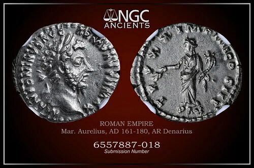 マルクス・アウレリウス NGC Ch XF ローマ硬貨、AD 161-180。 AR デナリウス。 A1117｜WORLD RESOURCE【KING店】
