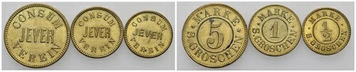 真鍮ブランド O J Jever Consum-Verein 1/2、1、5 銀ペニー - Bu｜WORLD RESOURCE【KING店】 358,380円