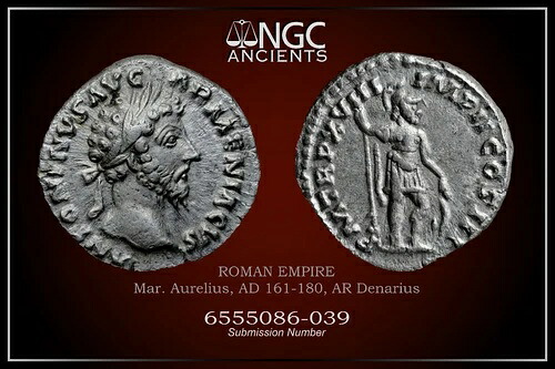 マルクス アウレリウス 古代コイン NGC XF。 AR デナリウス AD 161 ～ 180。 A1006