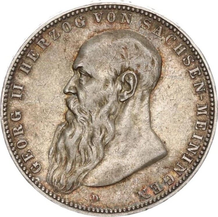 ザクセン＝マイニンゲン ジョージ2世 5マーク 1902 D ロングビアード シルバー VF-XF J 153A.-｜WORLD RESOURCE【KING店】
