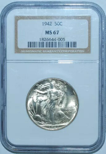 1942年 NGC MS67 ウォーキング・リバティ・ハーフダラー
