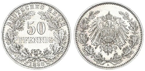 50 Pfennig 1898 A Prfr St, EA、Spiegelnden 表面あり 117239