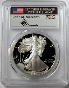 1992年 S シルバー アメリカンイーグル 1オンス マーカンティ サイン入り PCGS PR 70 DCAM 1ドル プルーフコイン 239,580円